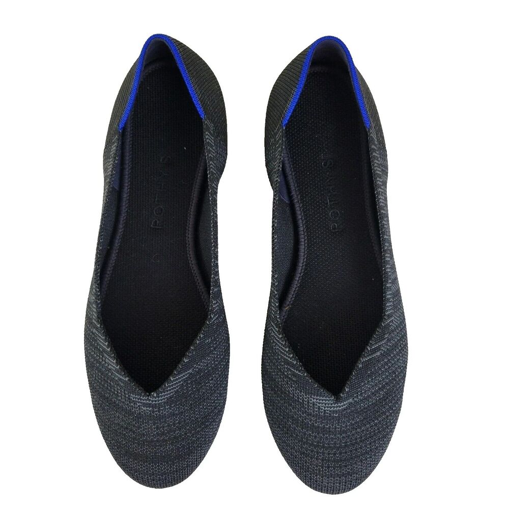Rothy's The Flat Women's Lattice Stitch Ballet Flats Grey Black Size 7.5